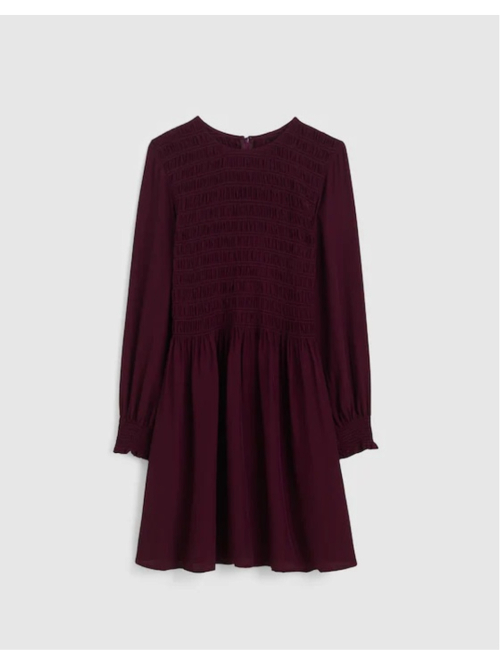 NWT Madewell Long-Sleeve Smocked Mini Dress in dark red size XS